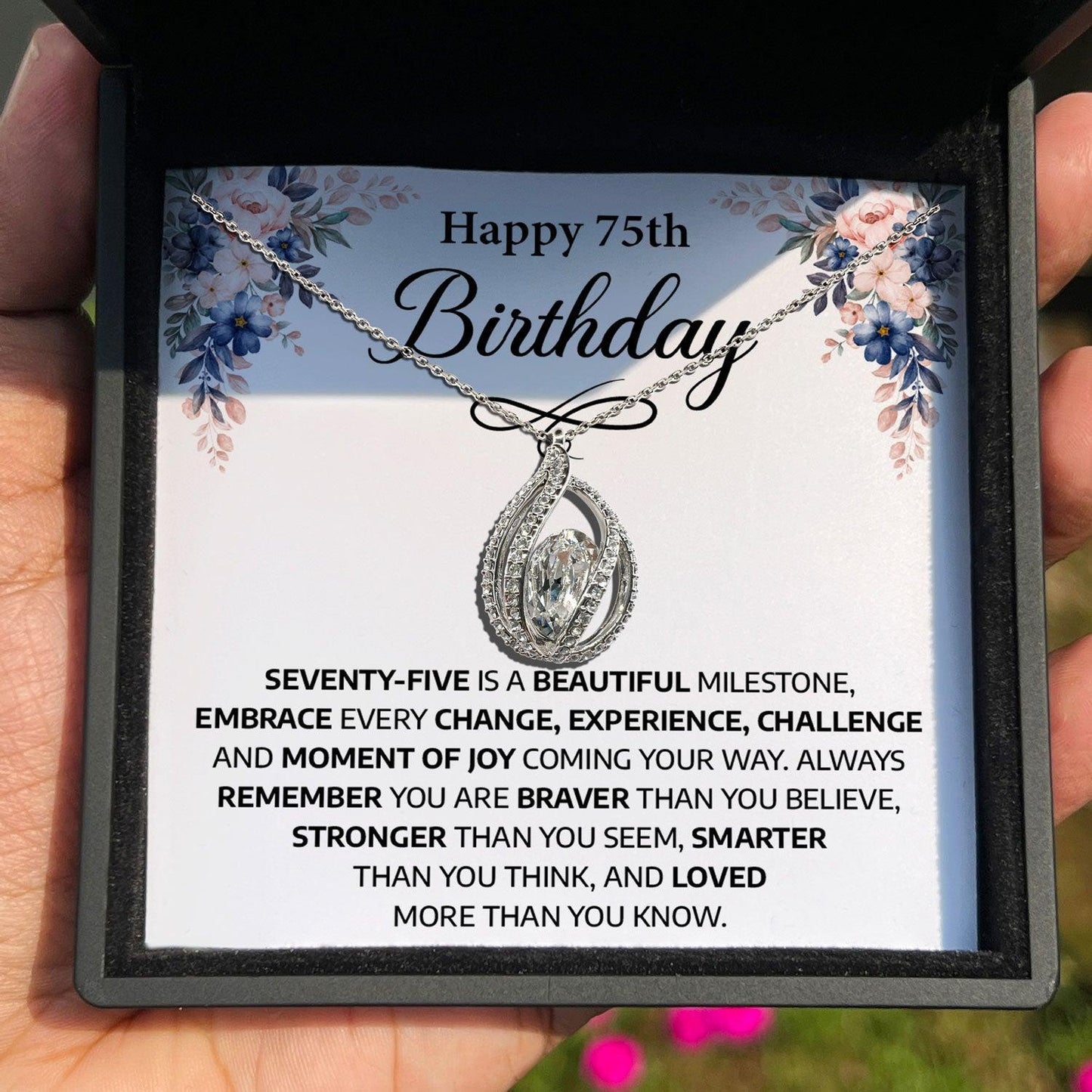 AllGifting, Birdcage Necklace For Women, 75th Birthday Gift for Her Sterling Silver Birdcage Pendant Jewelry, Card1