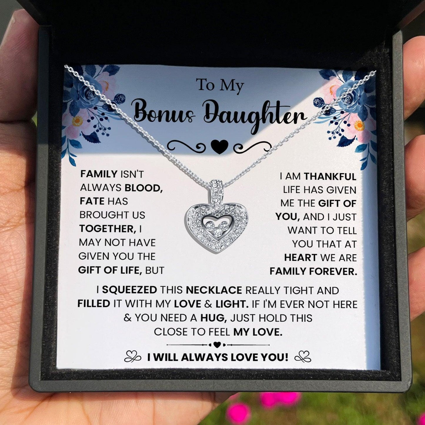 AllGifting, Floating Heart Necklace, Bonus Daughter Gift Pendant Jewelry, Card5