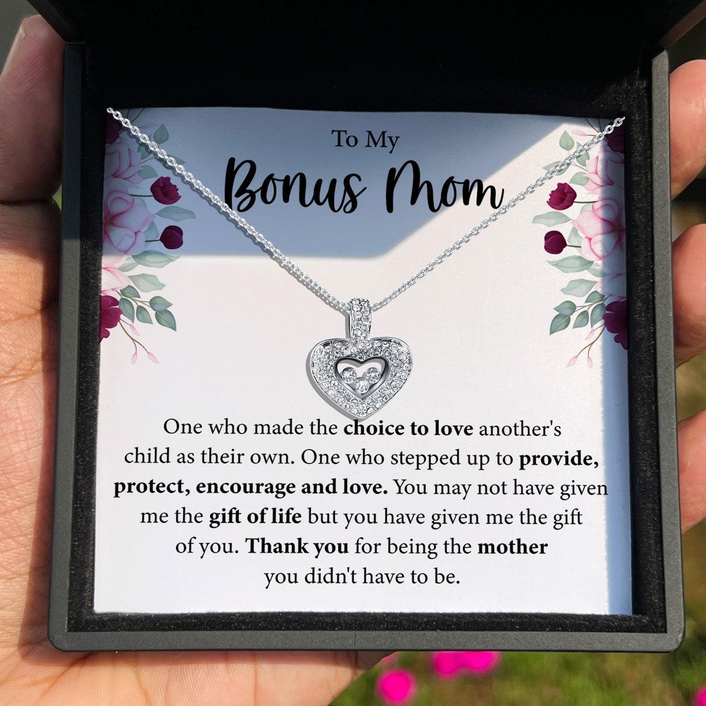 AllGifting, Floating Heart Necklace, Bonus Mom Gift Pendant Jewelry, Card9
