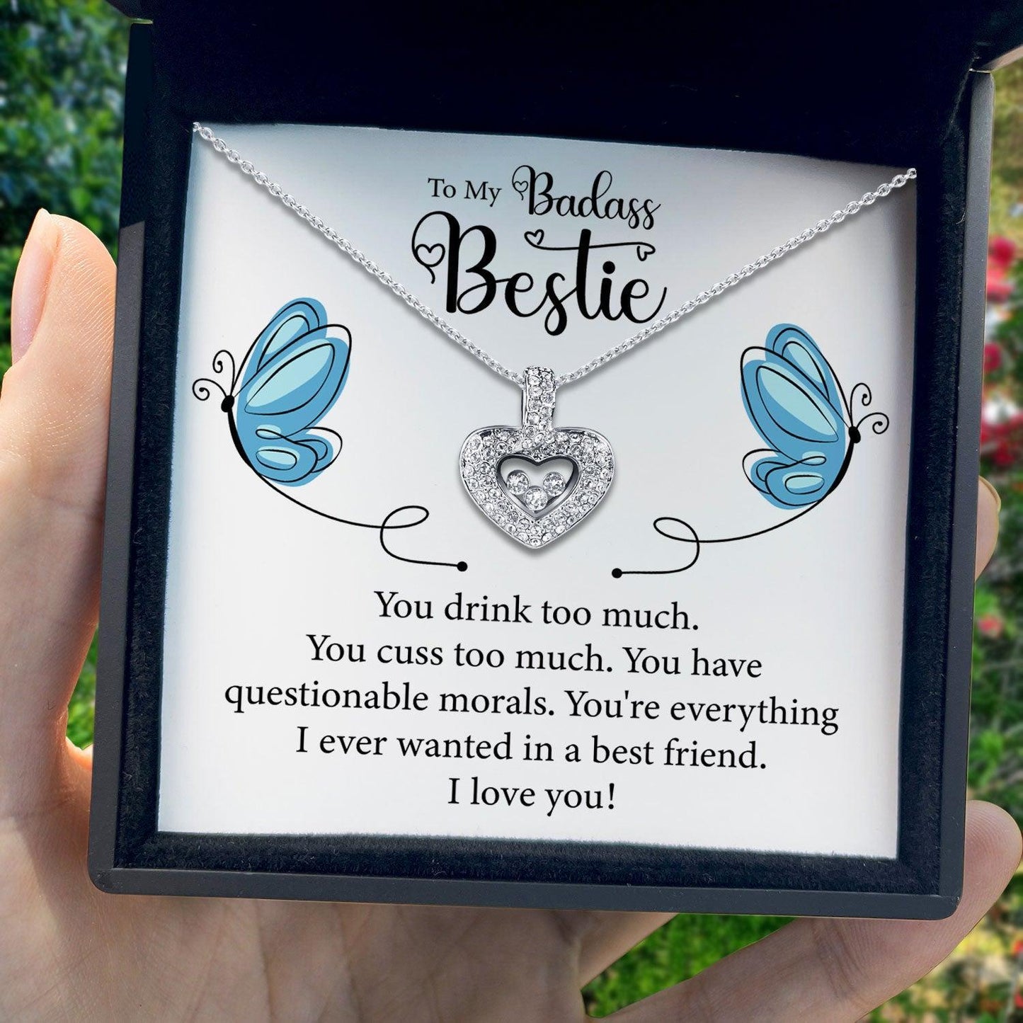 AllGifting, Floating Heart Necklace, Best Friend Gift Sterling Silver Heart Pendant Jewelry