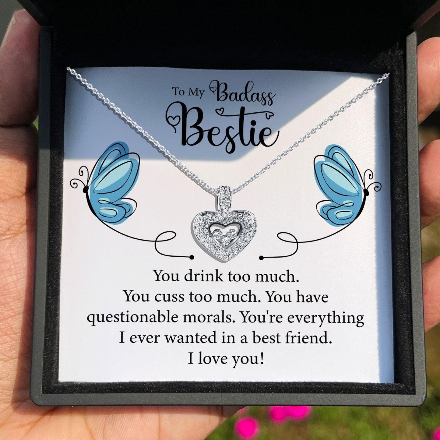 AllGifting, Floating Heart Necklace, Best Friend Gift Sterling Silver Heart Pendant Jewelry