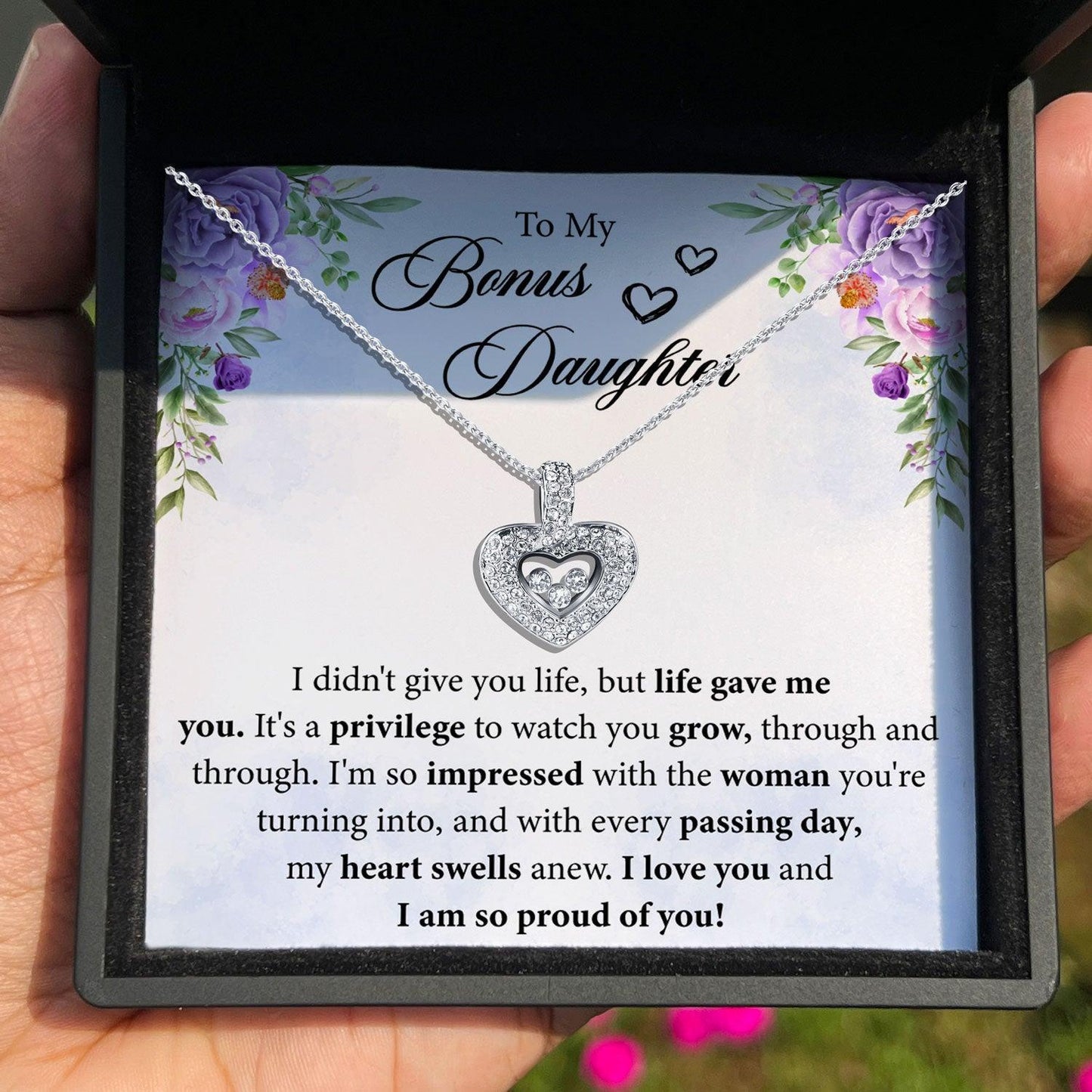 AllGifting, Floating Heart Necklace, Bonus Daughter Gift Sterling Silver Heart Pendant Jewelry, Card2