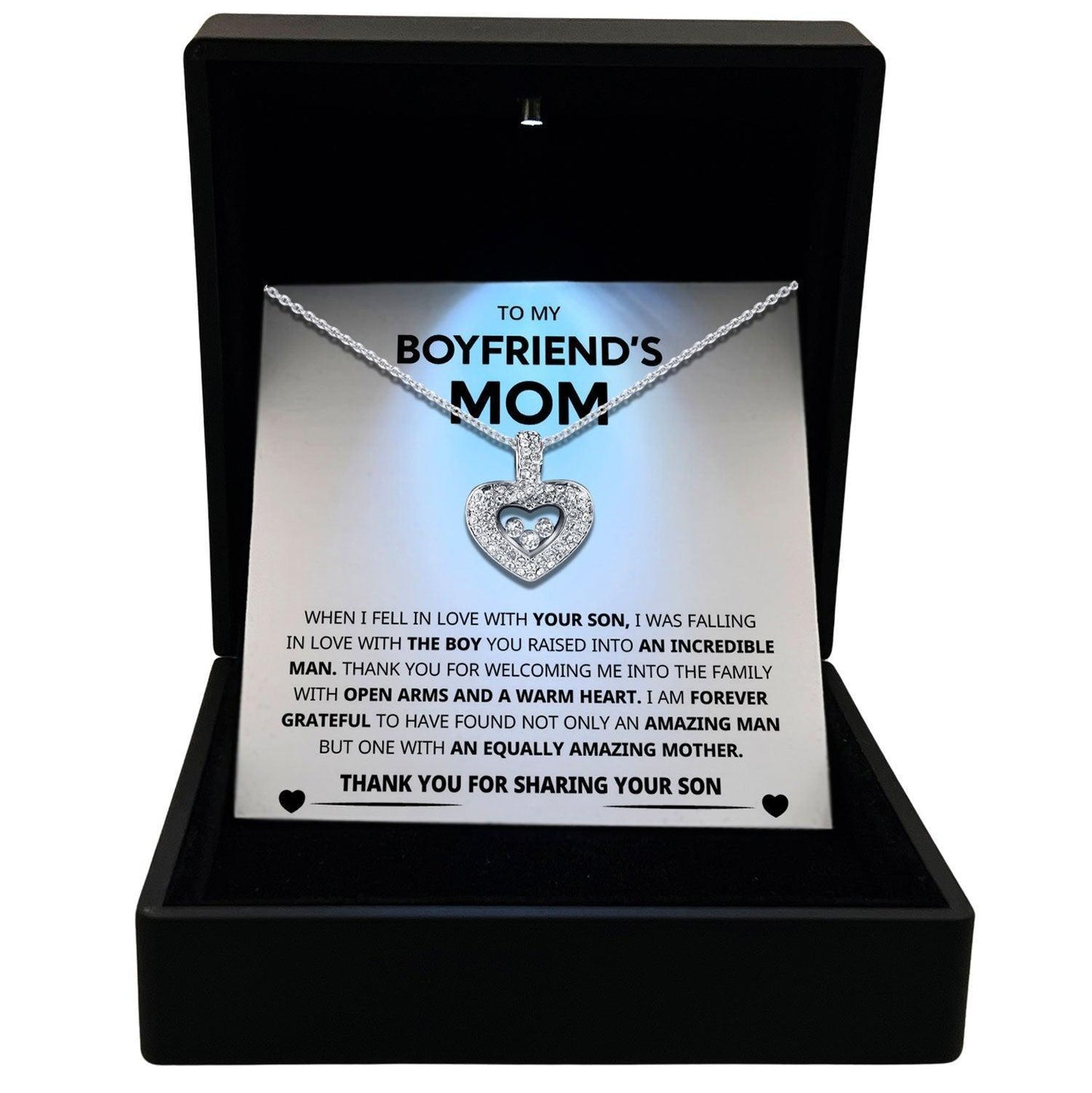 Women's Necklace, Floating Heart, Boyfriend's Mom Gift Sterling Silver Heart Pendant Jewelry, Card1