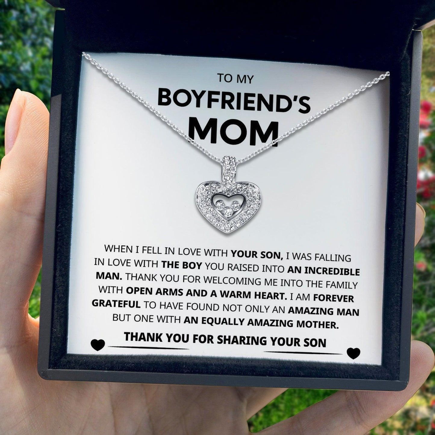 AllGifting, Floating Heart Necklace, Boyfriend's Mom Gift Sterling Silver Heart Pendant Jewelry, Card1