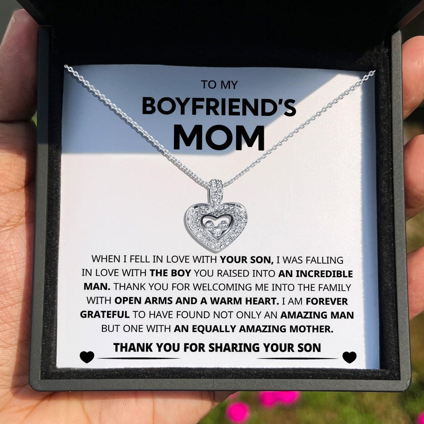 AllGifting, Floating Heart Necklace, Boyfriend's Mom Gift Sterling Silver Heart Pendant Jewelry, Card1