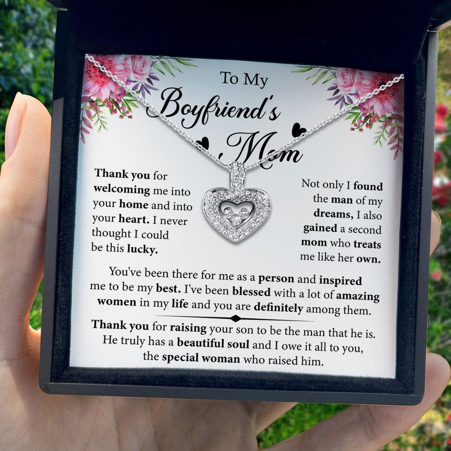 AllGifting, Floating Heart Necklace, Boyfriend's Mom Gift Sterling Silver Heart Pendant Jewelry, Card3