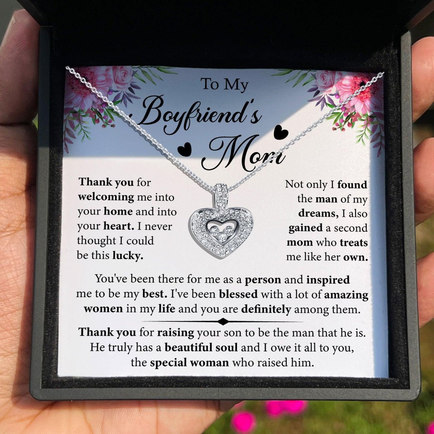 AllGifting, Floating Heart Necklace, Boyfriend's Mom Gift Sterling Silver Heart Pendant Jewelry, Card3