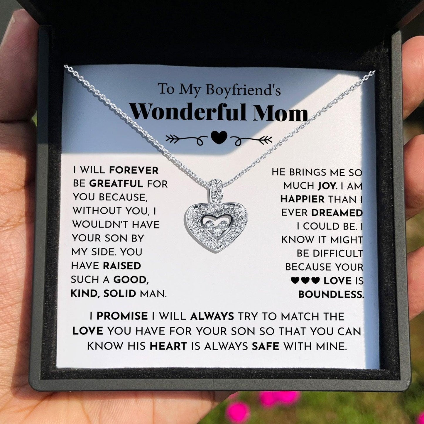 AllGifting, Floating Heart Necklace, Boyfriend's Mom Gift Sterling Silver Heart Pendant Jewelry, Card5