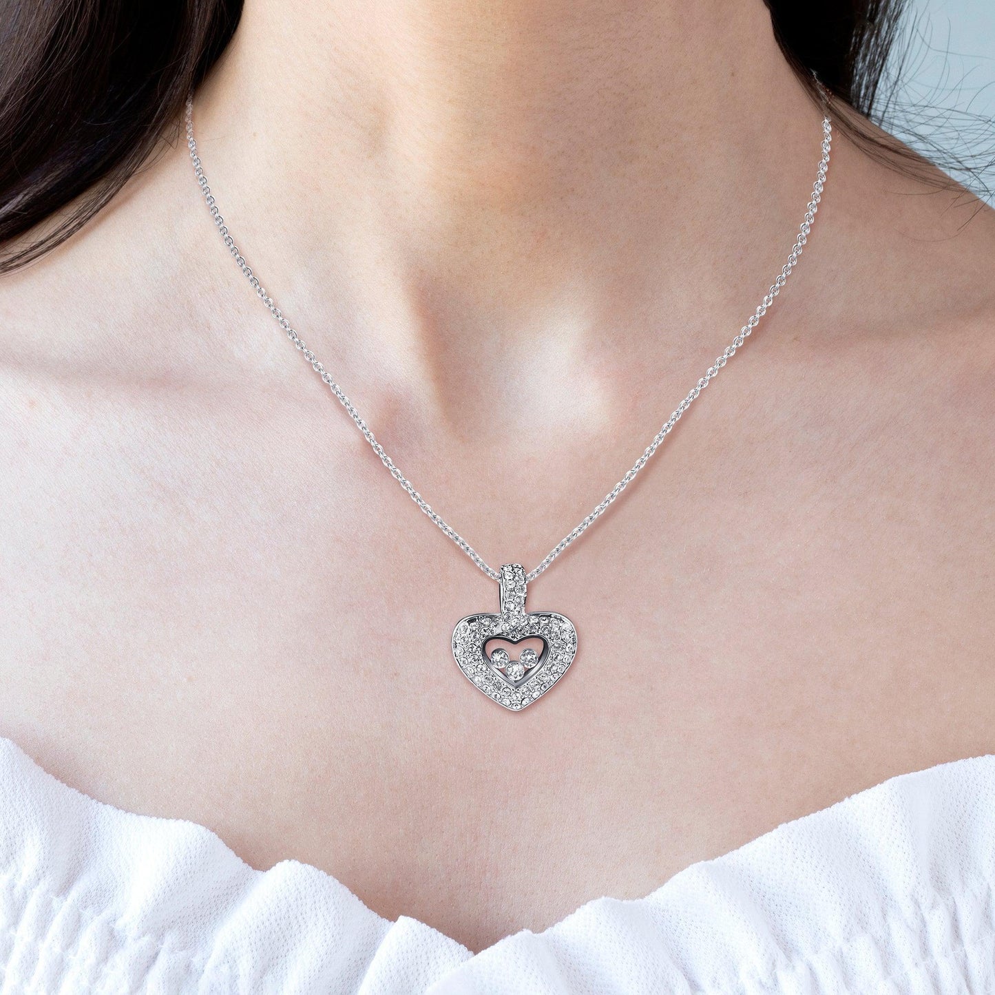 AllGifting, Floating Heart Necklace, Daughter Gift Sterling Silver Heart Pendant Jewelry