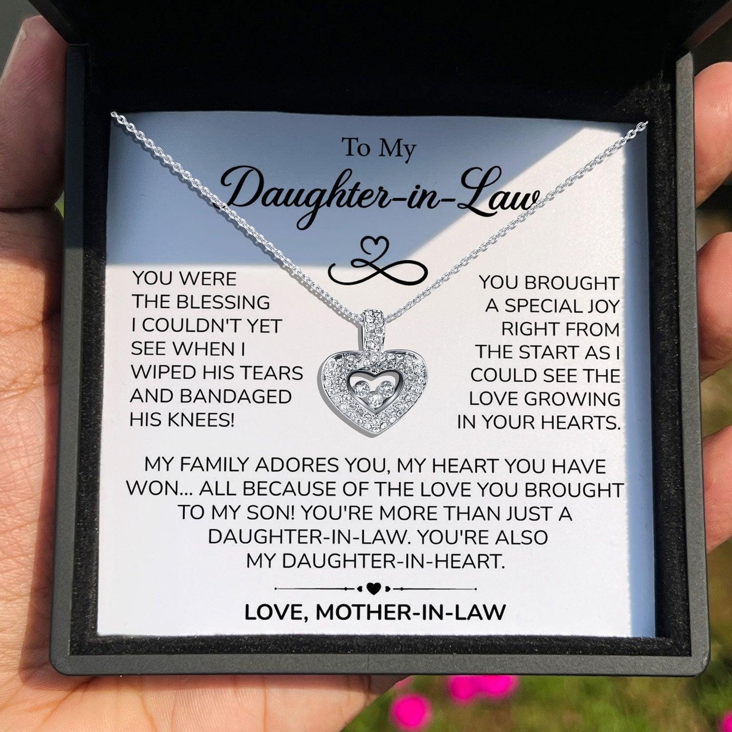 AllGifting, Floating Heart Necklace, Daughter-in-Law Gift Sterling Silver Heart Pendant Jewelry, Card1
