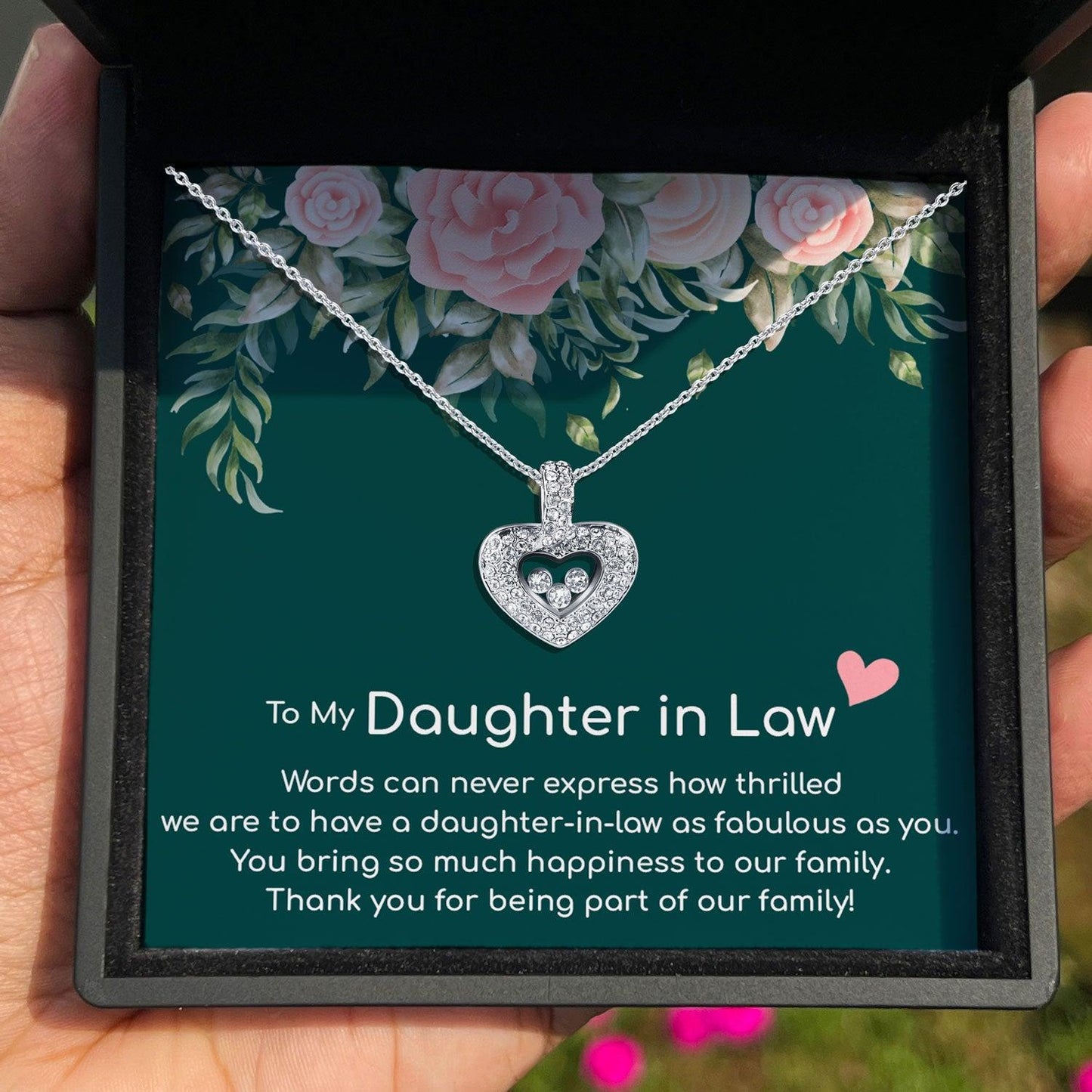 AllGifting, Floating Heart Necklace, Daughter-in-Law Gift Sterling Silver Heart Pendant Jewelry, Card2