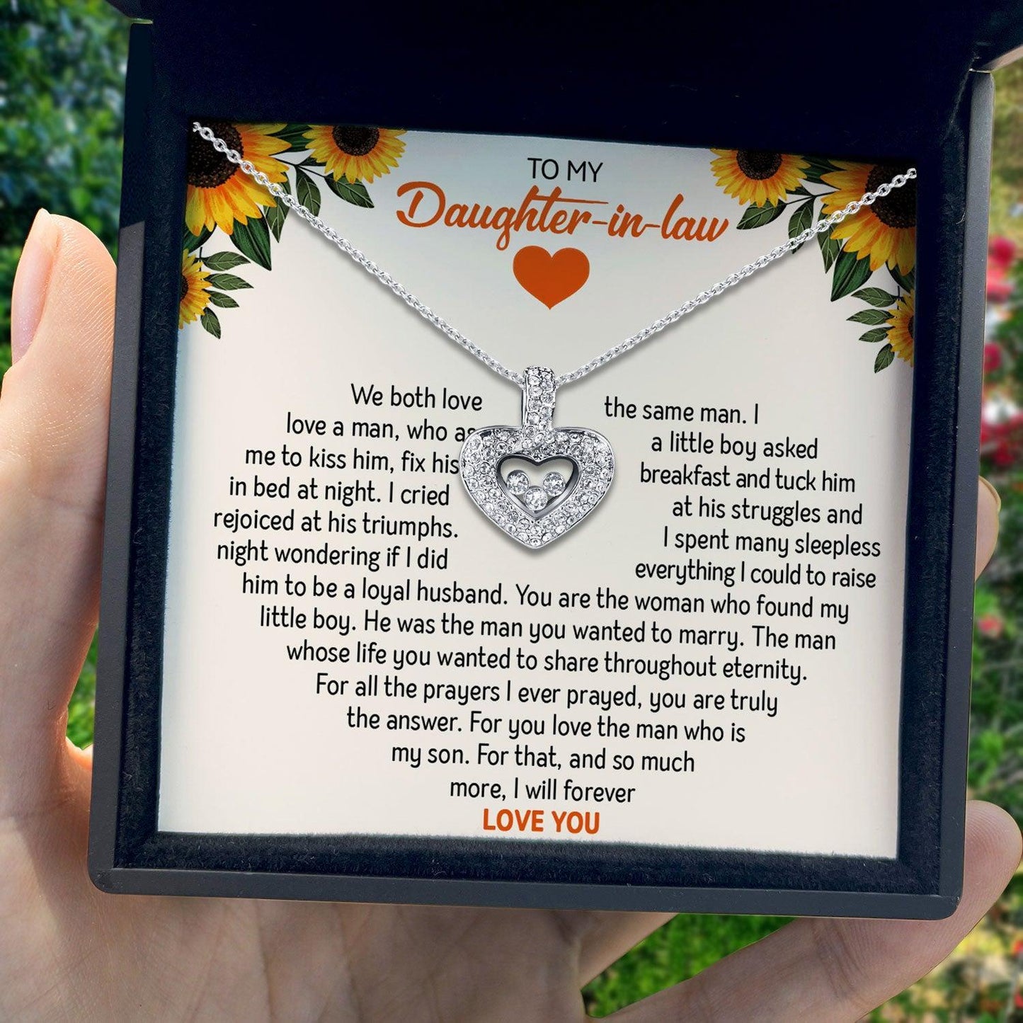 AllGifting, Floating Heart Necklace, Daughter-in-Law Gift Sterling Silver Heart Pendant Jewelry, Card4