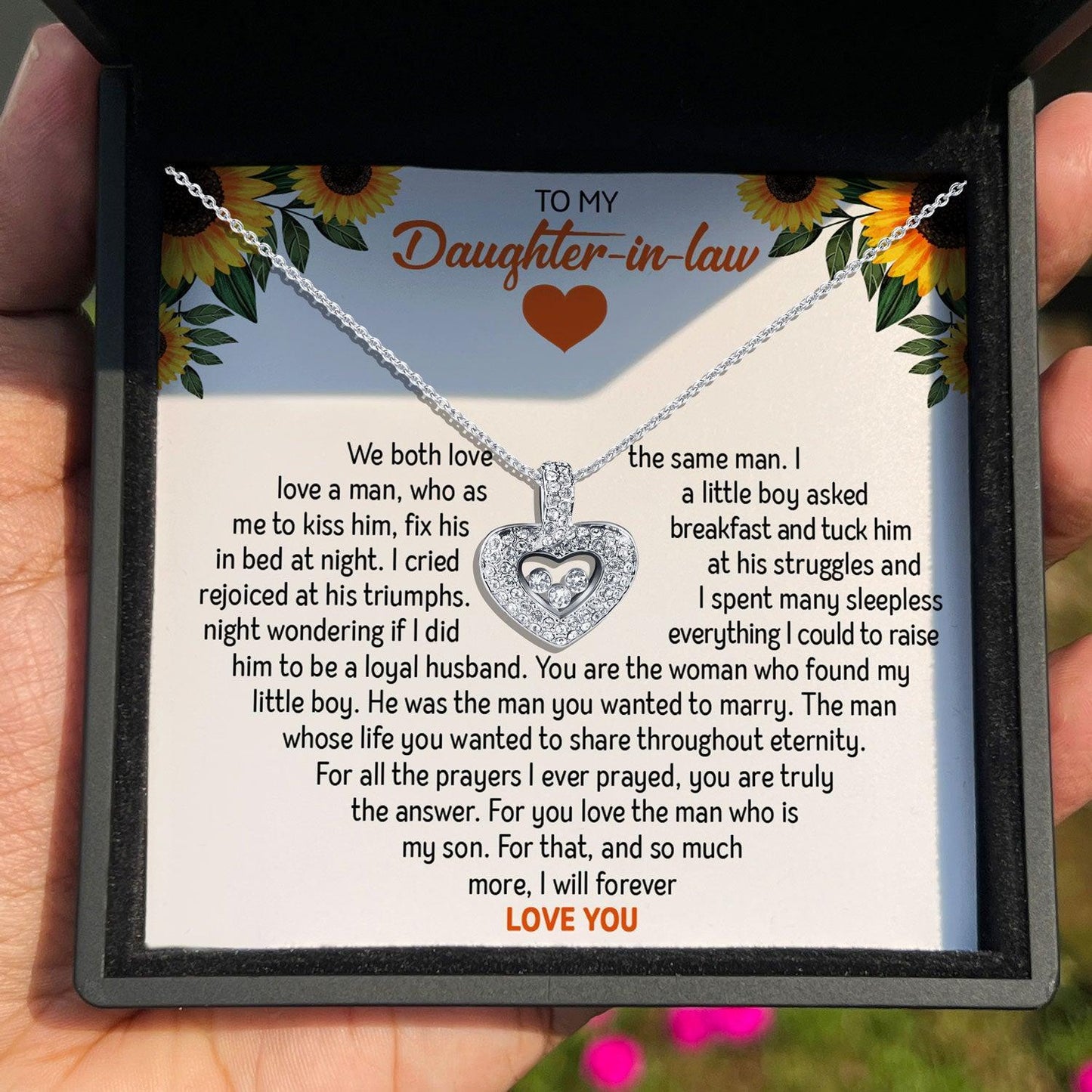 AllGifting, Floating Heart Necklace, Daughter-in-Law Gift Sterling Silver Heart Pendant Jewelry, Card4