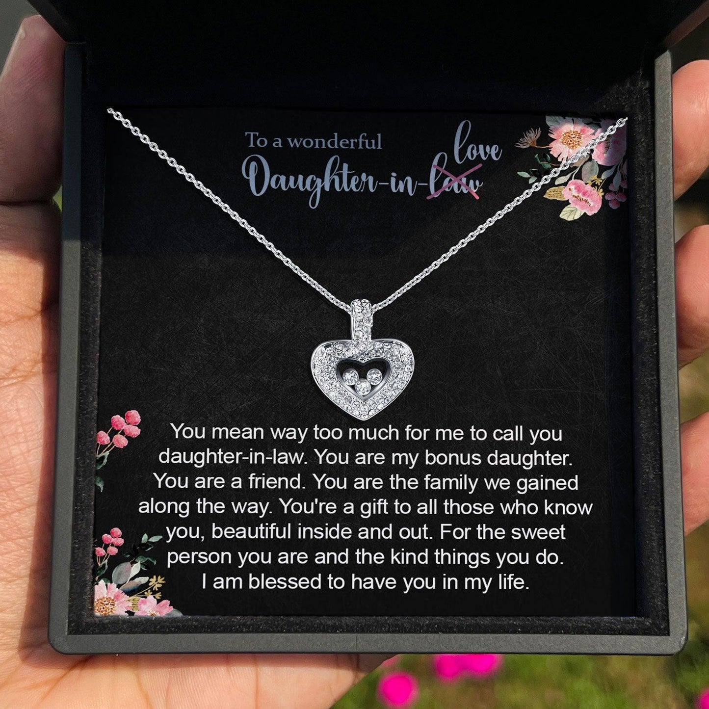 AllGifting, Floating Heart Necklace, Daughter-in-Law Gift Sterling Silver Heart Pendant Jewelry, Card6