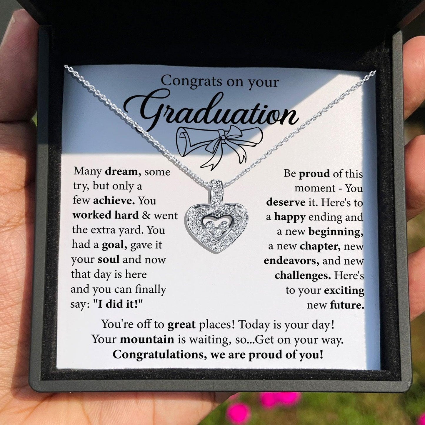 AllGifting, Floating Heart Necklace, Graduation Gift Sterling Silver Heart Pendant Jewelry, Card2