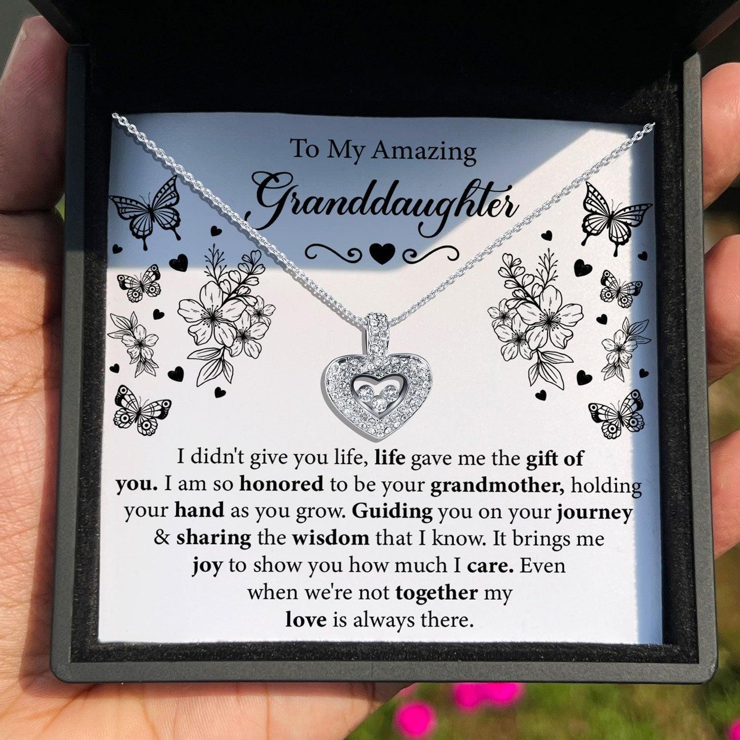 AllGifting, Floating Heart Necklace, Granddaughter Gift Sterling Silver Heart Pendant Jewelry