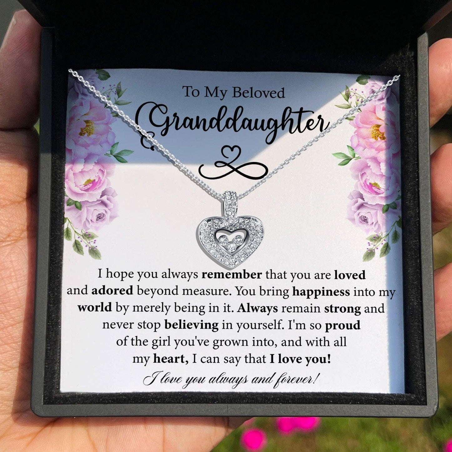 AllGifting, Floating Heart Necklace, Granddaughter Gift Sterling Silver Heart Pendant Jewelry, Card1
