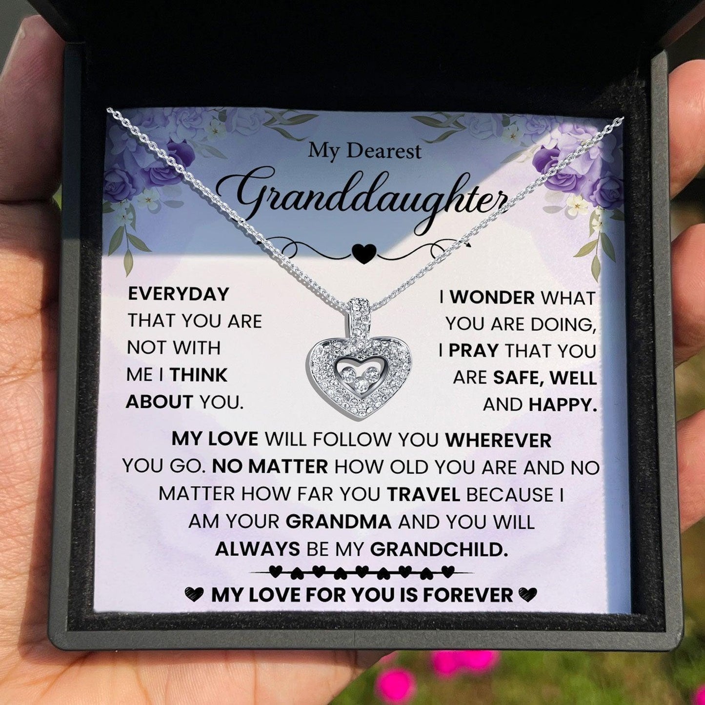 AllGifting, Floating Heart Necklace, Granddaughter Gift Sterling Silver Heart Pendant Jewelry, Card2
