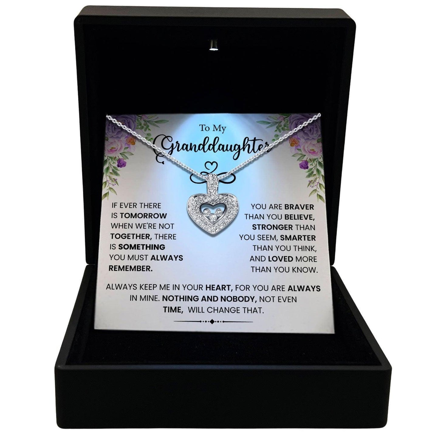 Women's Necklace, Floating Heart, Granddaughter Gift Sterling Silver Heart Pendant Jewelry, Card3
