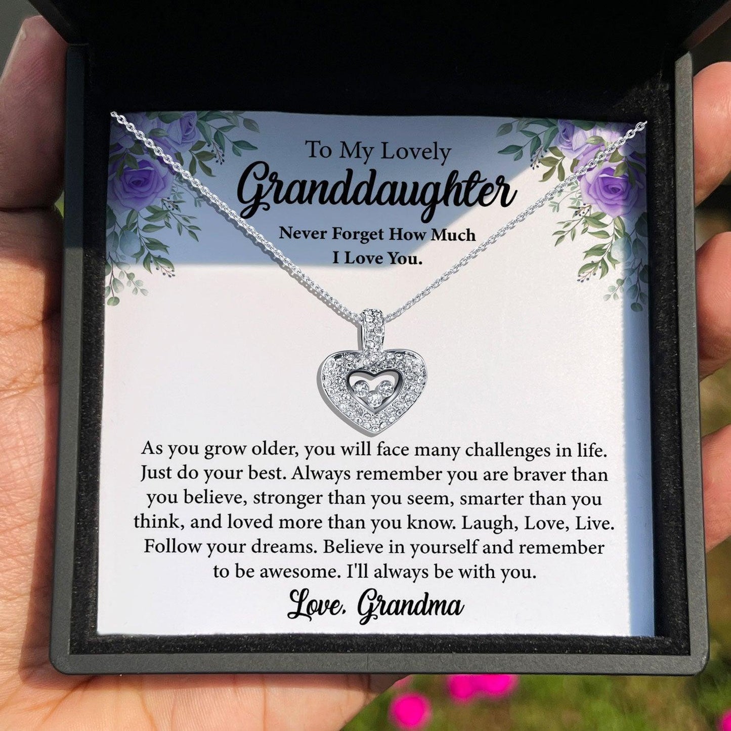 AllGifting, Floating Heart Necklace, Granddaughter Gift Sterling Silver Heart Pendant Jewelry, Card4