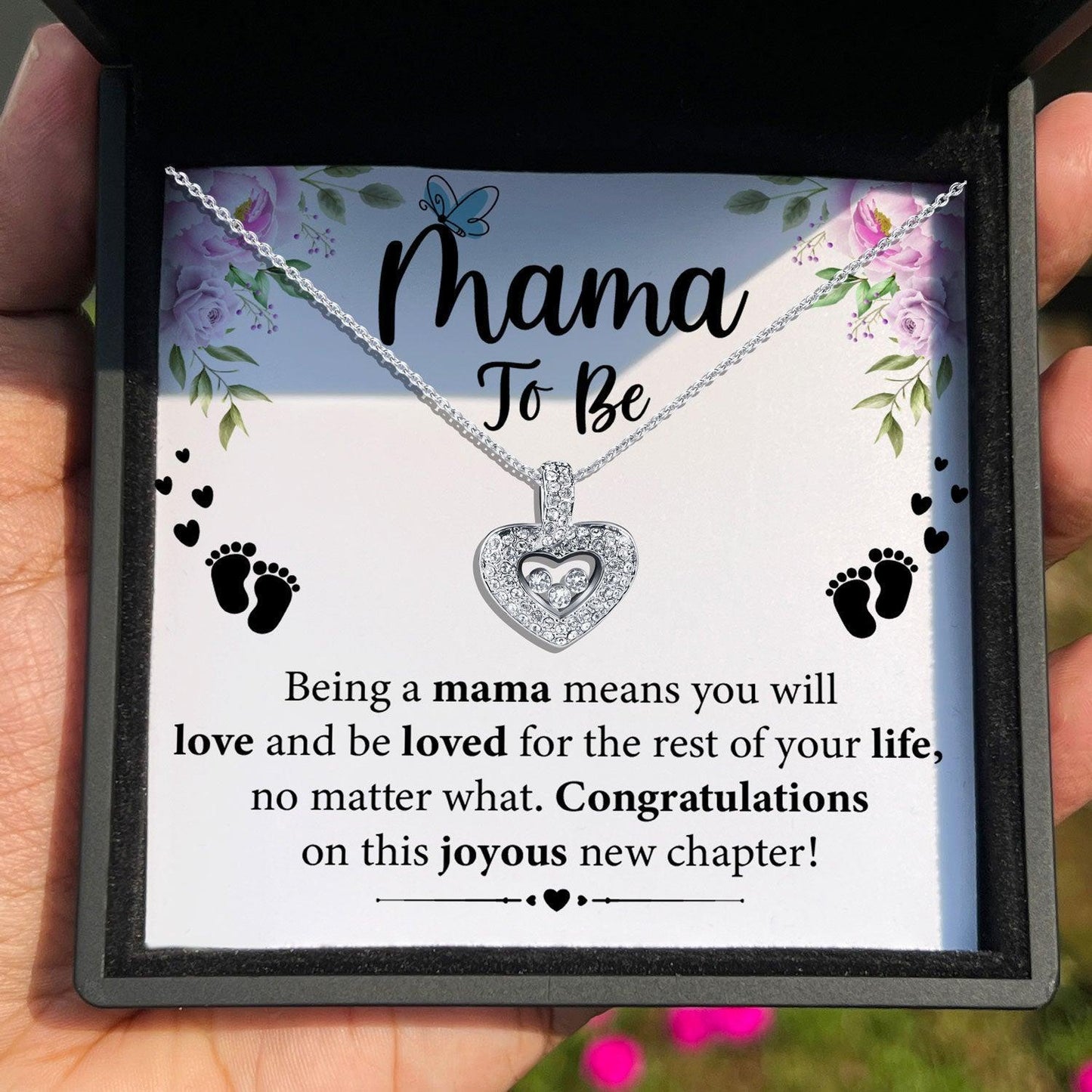 AllGifting, Floating Heart Necklace, Mama To Be Gift Sterling Silver Heart Pendant Jewelry
