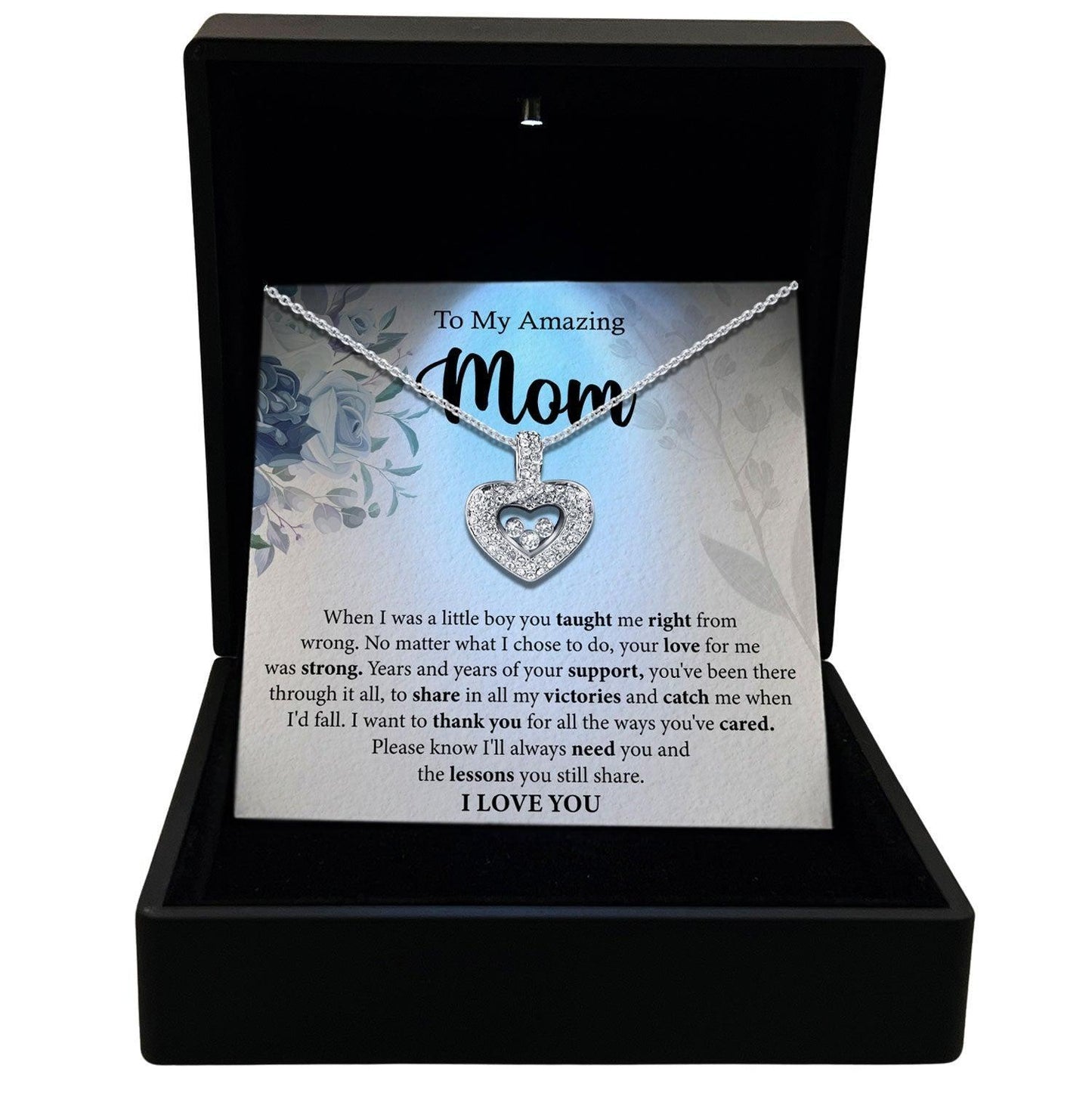 Women's Necklace, Floating Heart, Mom Gift Sterling Silver Heart Pendant Jewelry