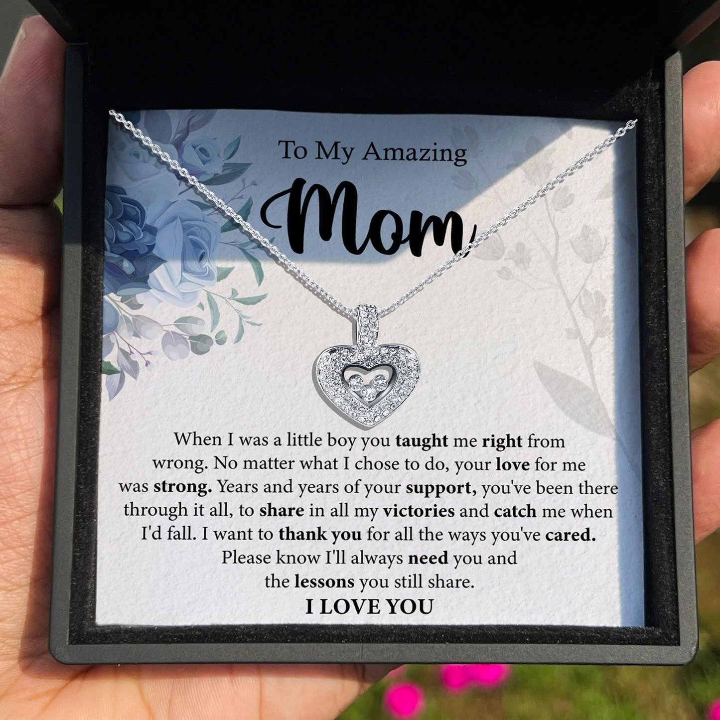 AllGifting, Floating Heart Necklace, Mom Gift Sterling Silver Heart Pendant Jewelry