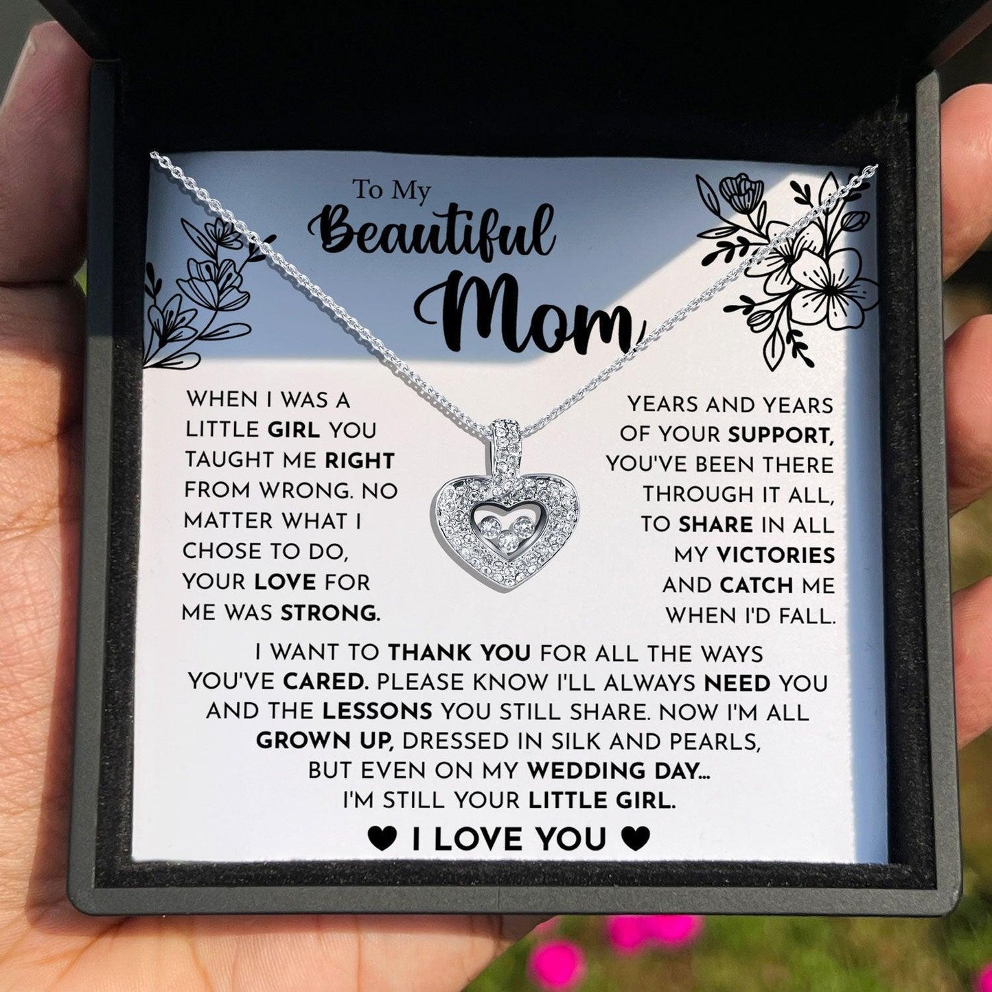 AllGifting, Floating Heart Necklace, Mom Gift Sterling Silver Heart Pendant Jewelry, Card1
