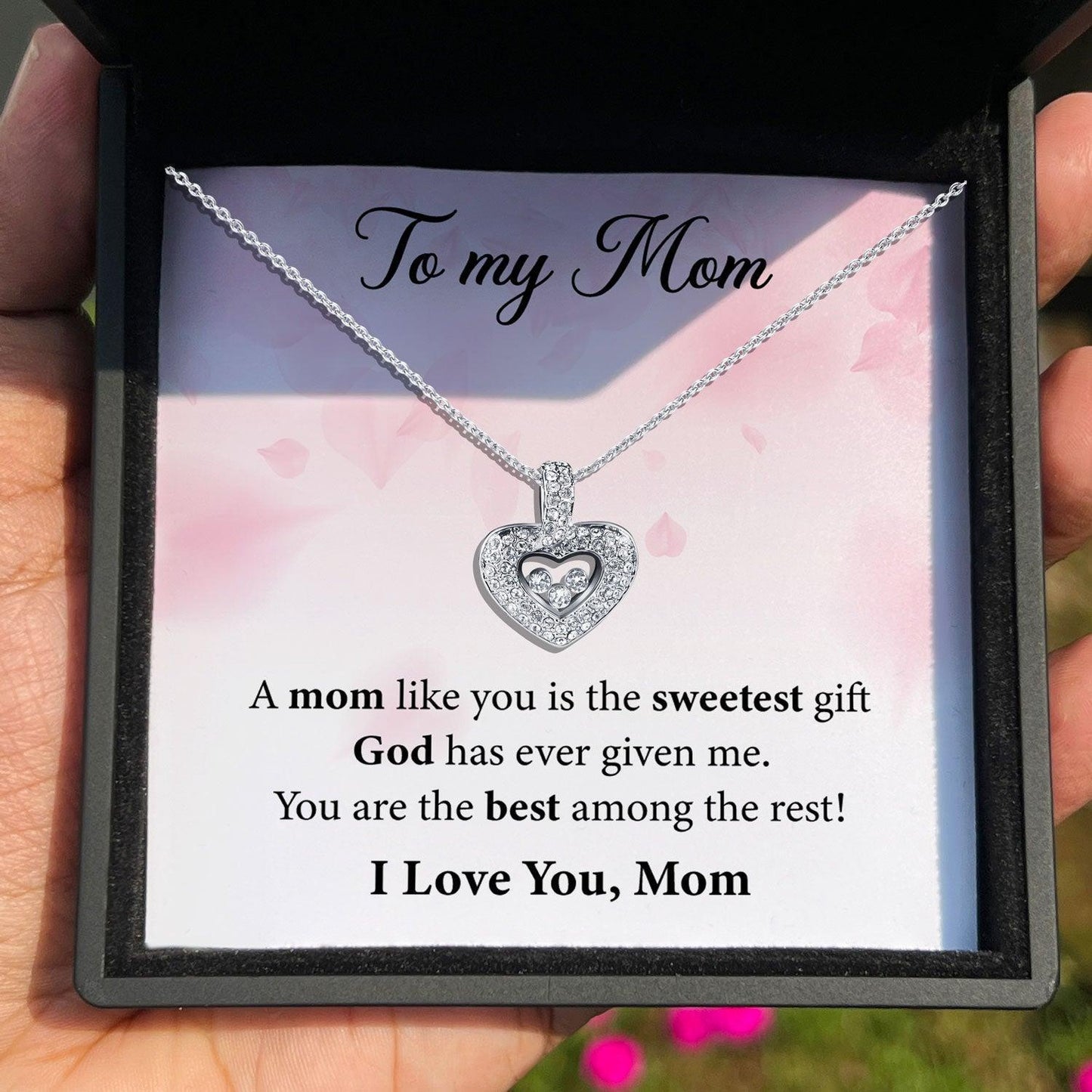 AllGifting, Floating Heart Necklace, Mom Gift Sterling Silver Heart Pendant Jewelry, Card10