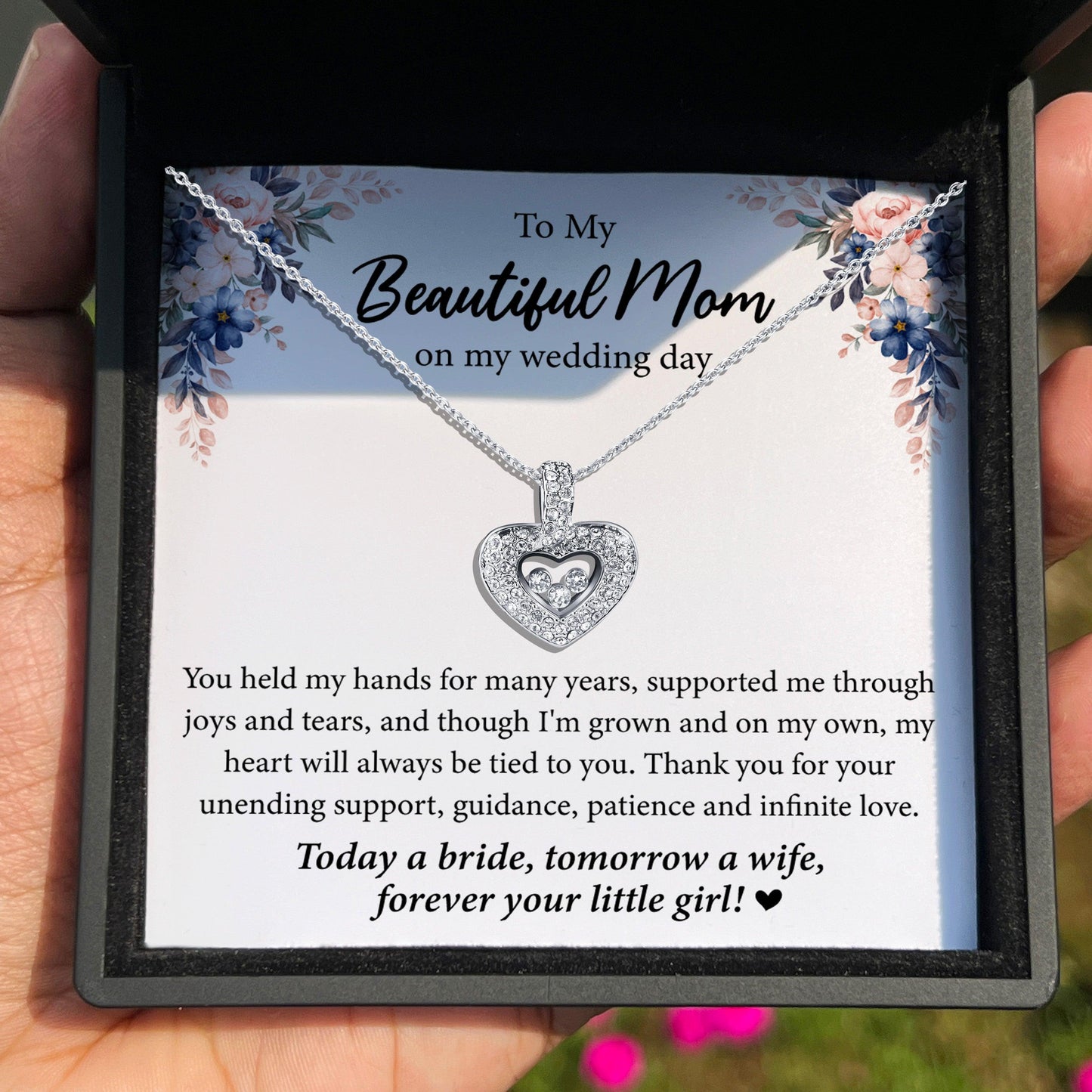 AllGifting, Floating Heart Necklace, Mom Gift Sterling Silver Heart Pendant Jewelry, Card2