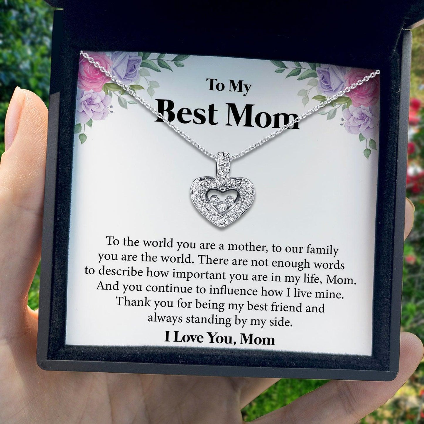 AllGifting, Floating Heart Necklace, Mom Gift Sterling Silver Heart Pendant Jewelry, Card3