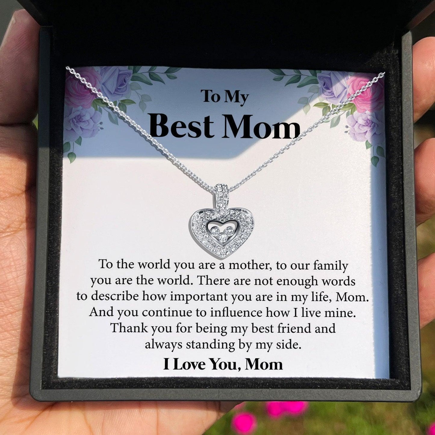 AllGifting, Floating Heart Necklace, Mom Gift Sterling Silver Heart Pendant Jewelry, Card3