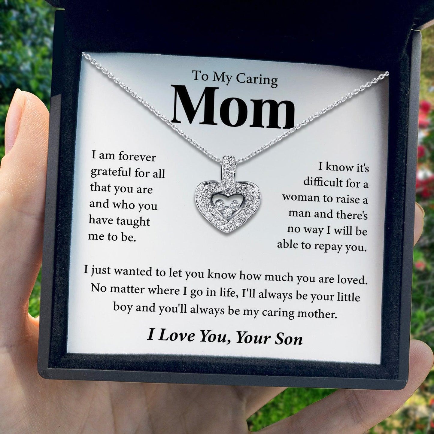 AllGifting, Floating Heart Necklace, Mom Gift Sterling Silver Heart Pendant Jewelry, Card4
