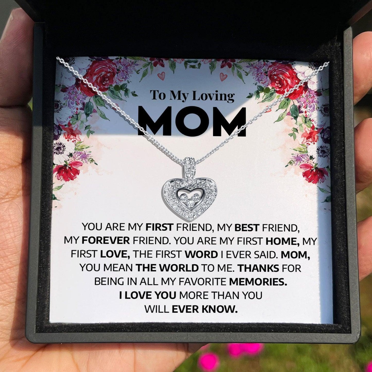 AllGifting, Floating Heart Necklace, Mom Gift Sterling Silver Heart Pendant Jewelry, Card7