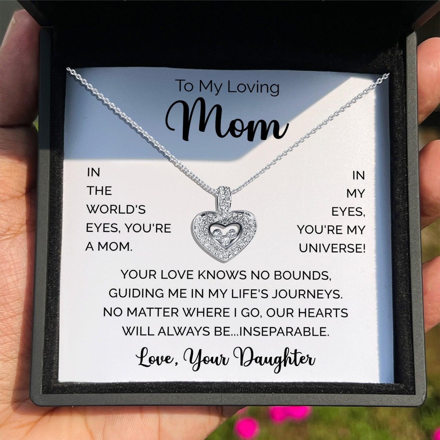 AllGifting, Floating Heart Necklace, Mom Gift Sterling Silver Heart Pendant Jewelry, Card8