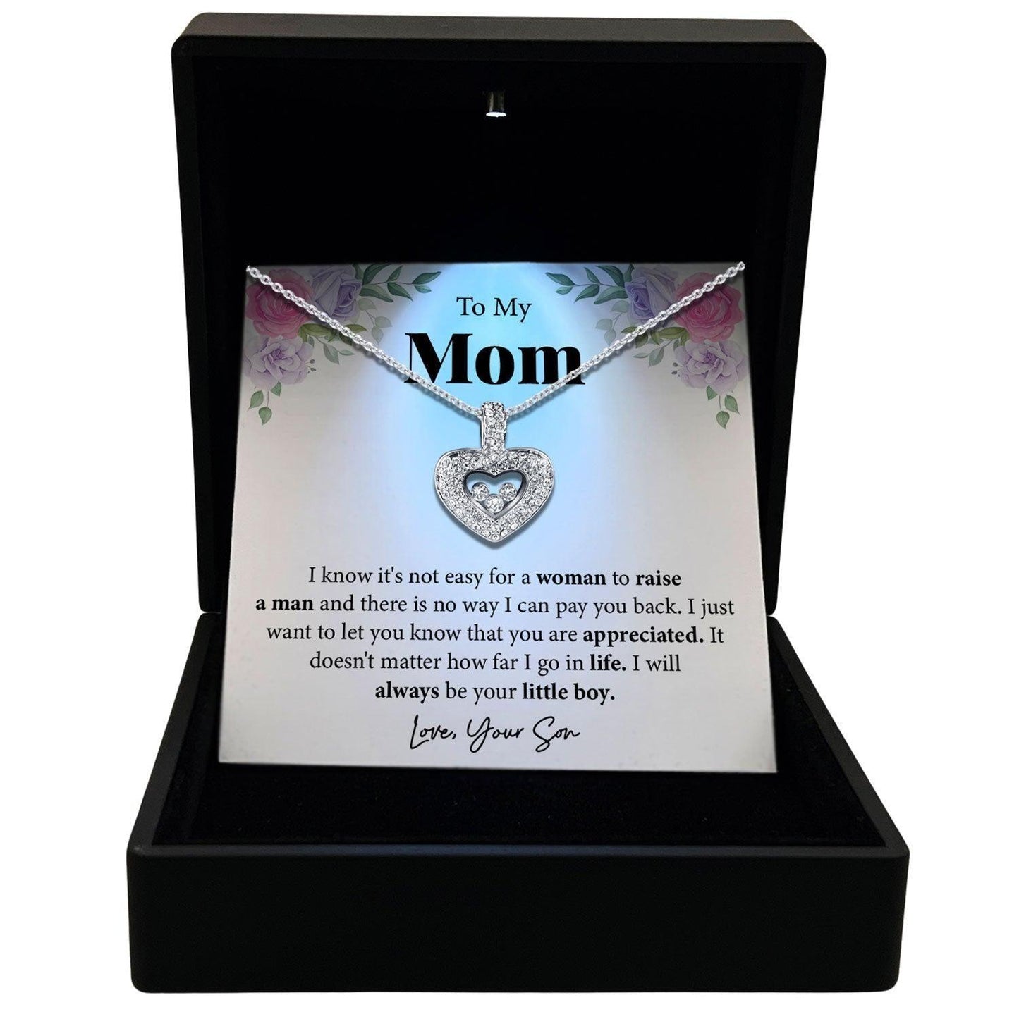 Women's Necklace, Floating Heart, Mom Gift Sterling Silver Heart Pendant Jewelry, Card9