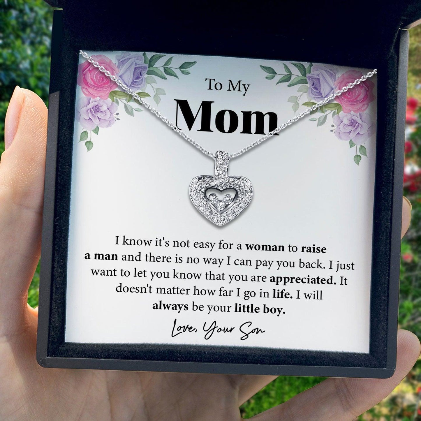 AllGifting, Floating Heart Necklace, Mom Gift Sterling Silver Heart Pendant Jewelry, Card9