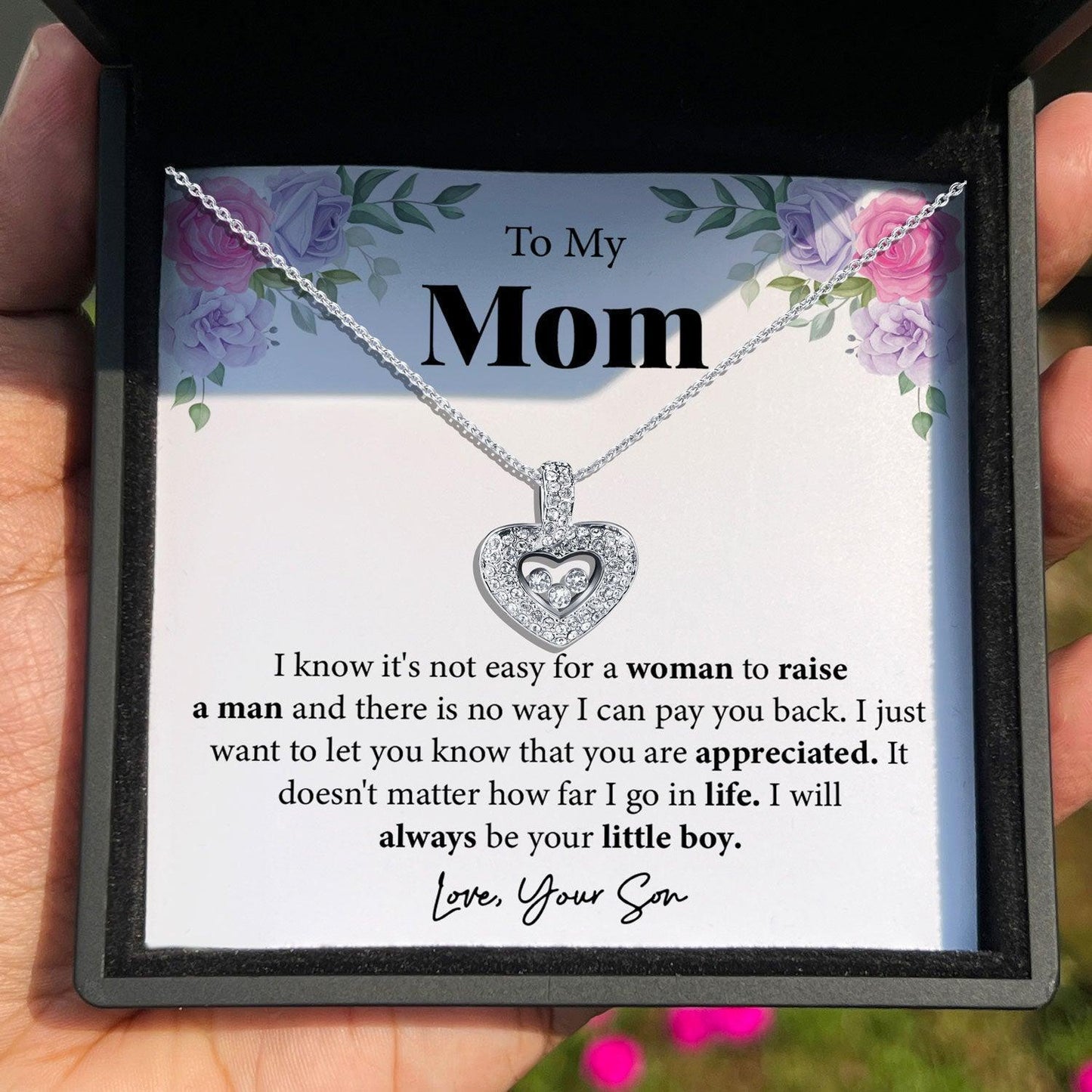 AllGifting, Floating Heart Necklace, Mom Gift Sterling Silver Heart Pendant Jewelry, Card9