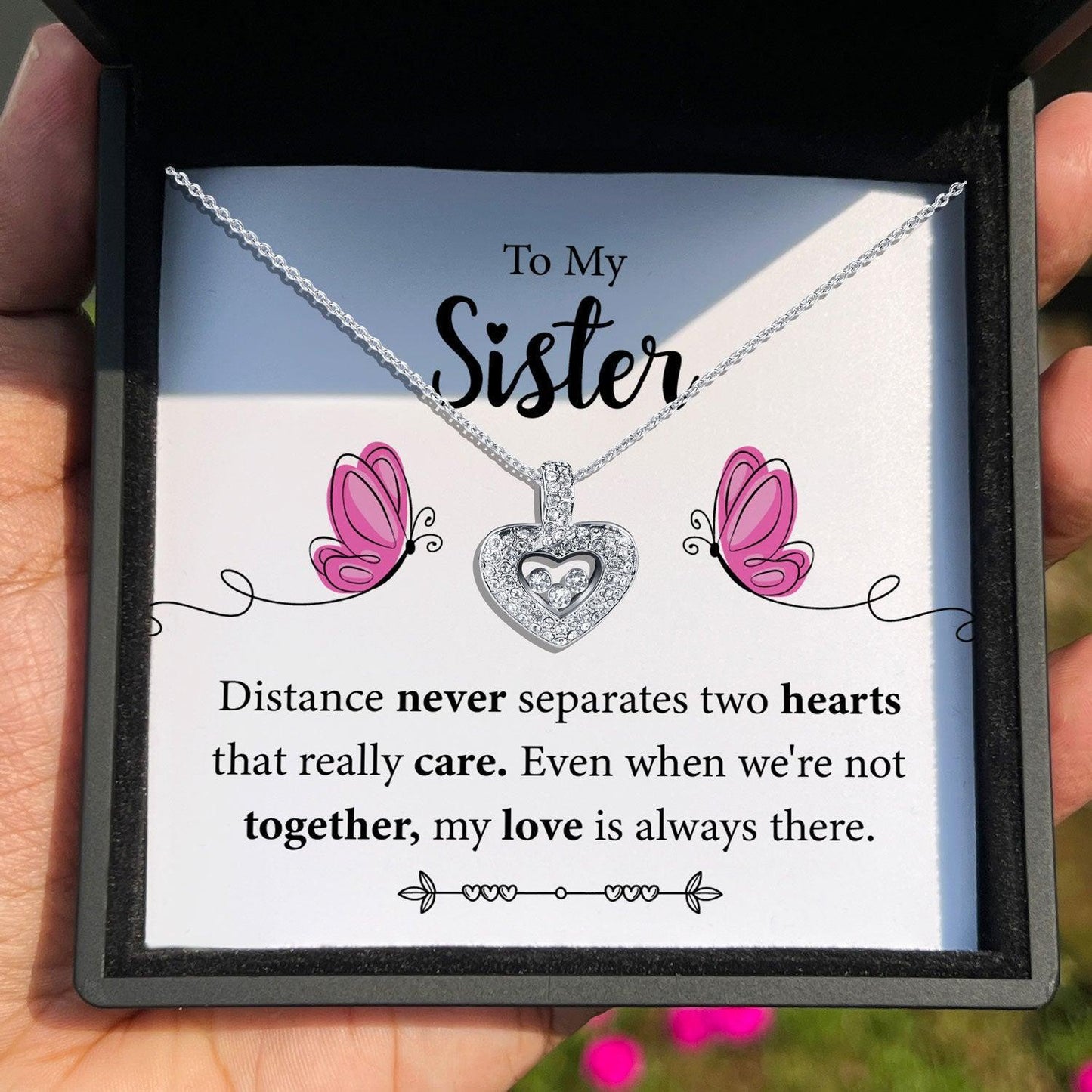 AllGifting, Floating Heart Necklace For Women, Sister Gift Sterling Silver Heart Pendant Jewelry, Card2
