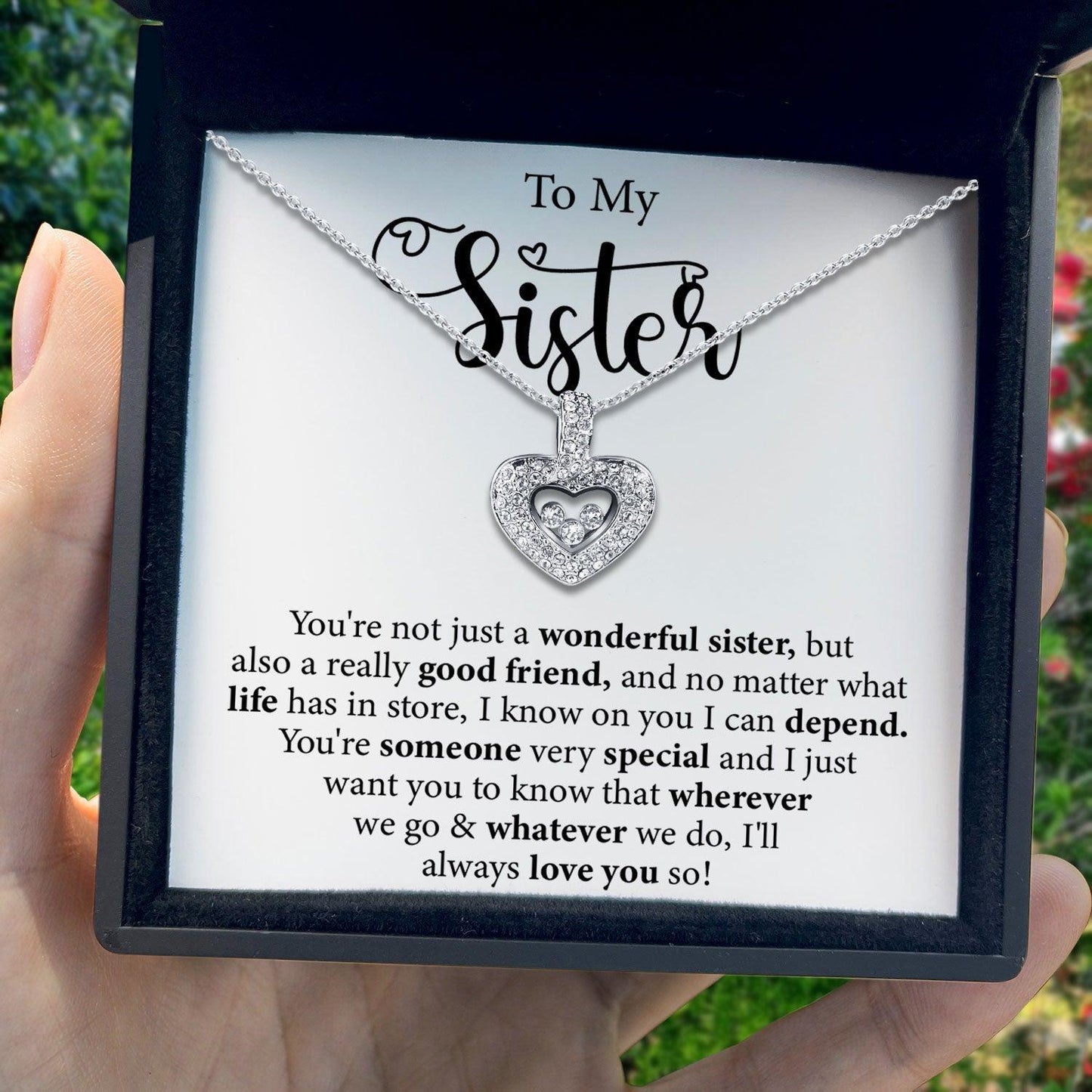 AllGifting, Floating Heart Necklace, Sister Gift Sterling Silver Heart Pendant Jewelry, Card4