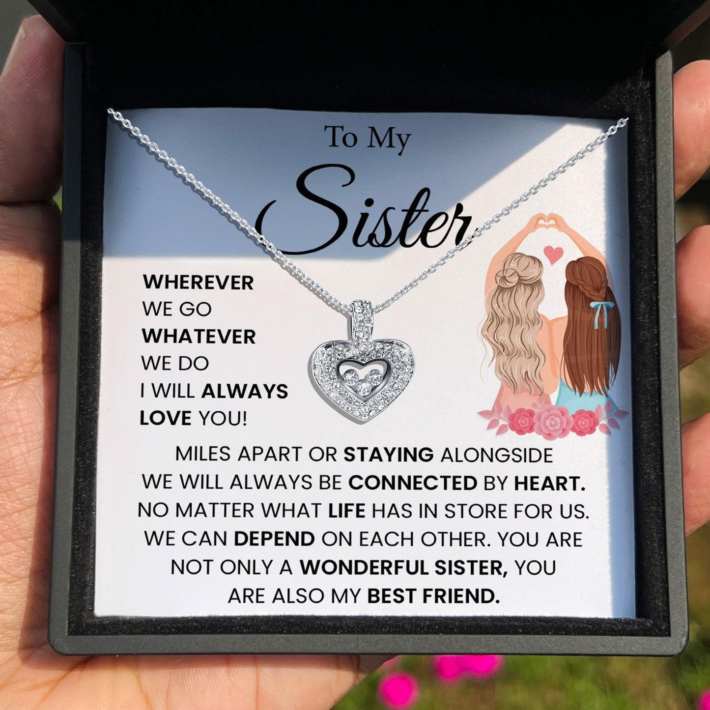 AllGifting, Floating Heart Necklace, Sister Gift Sterling Silver Heart Pendant Jewelry, Card6