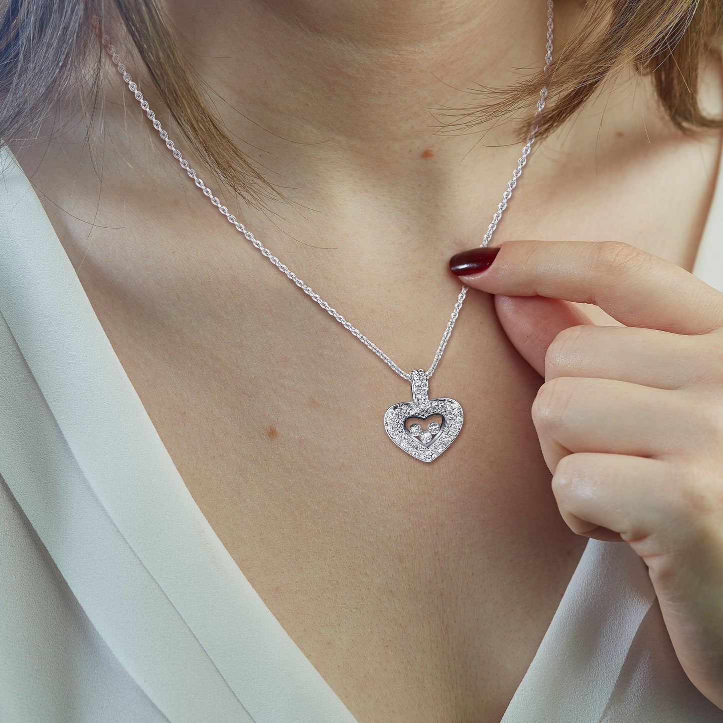 AllGifting, Floating Heart Necklace, Sister Gift Sterling Silver Heart Pendant Jewelry, Card7