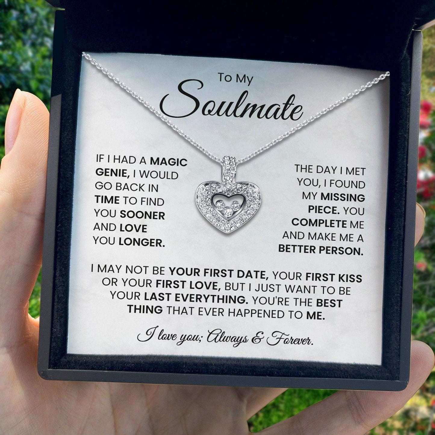 AllGifting, Floating Heart Necklace, Soulmate Gift Sterling Silver Heart Pendant Jewelry, Card2