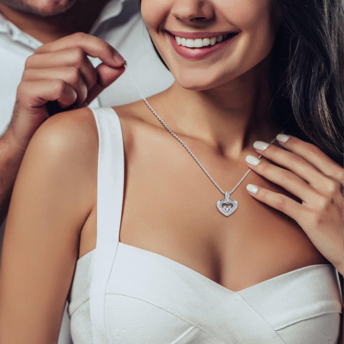 AllGifting, Floating Heart Necklace, Heart Sterling Silver Heart Pendant Jewelry