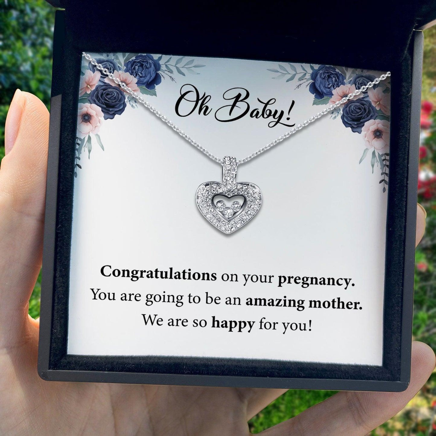 AllGifting, Floating Heart Necklace, Heart Sterling Silver Heart Pendant Jewelry, Card2