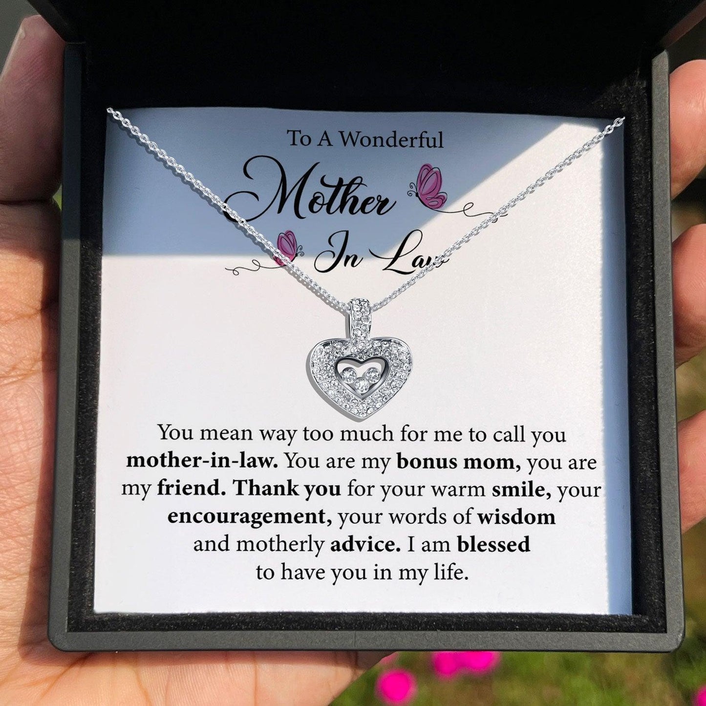 AllGifting, Floating Heart Necklace, Heart Sterling Silver Heart Pendant Jewelry, Card4