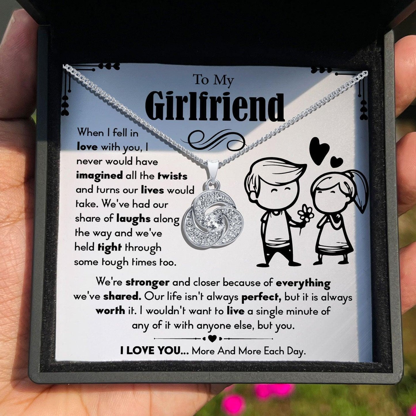 AllGifting, Love Knot Necklace For Women, Girlfriend Gift Pendant Jewelry, Card4