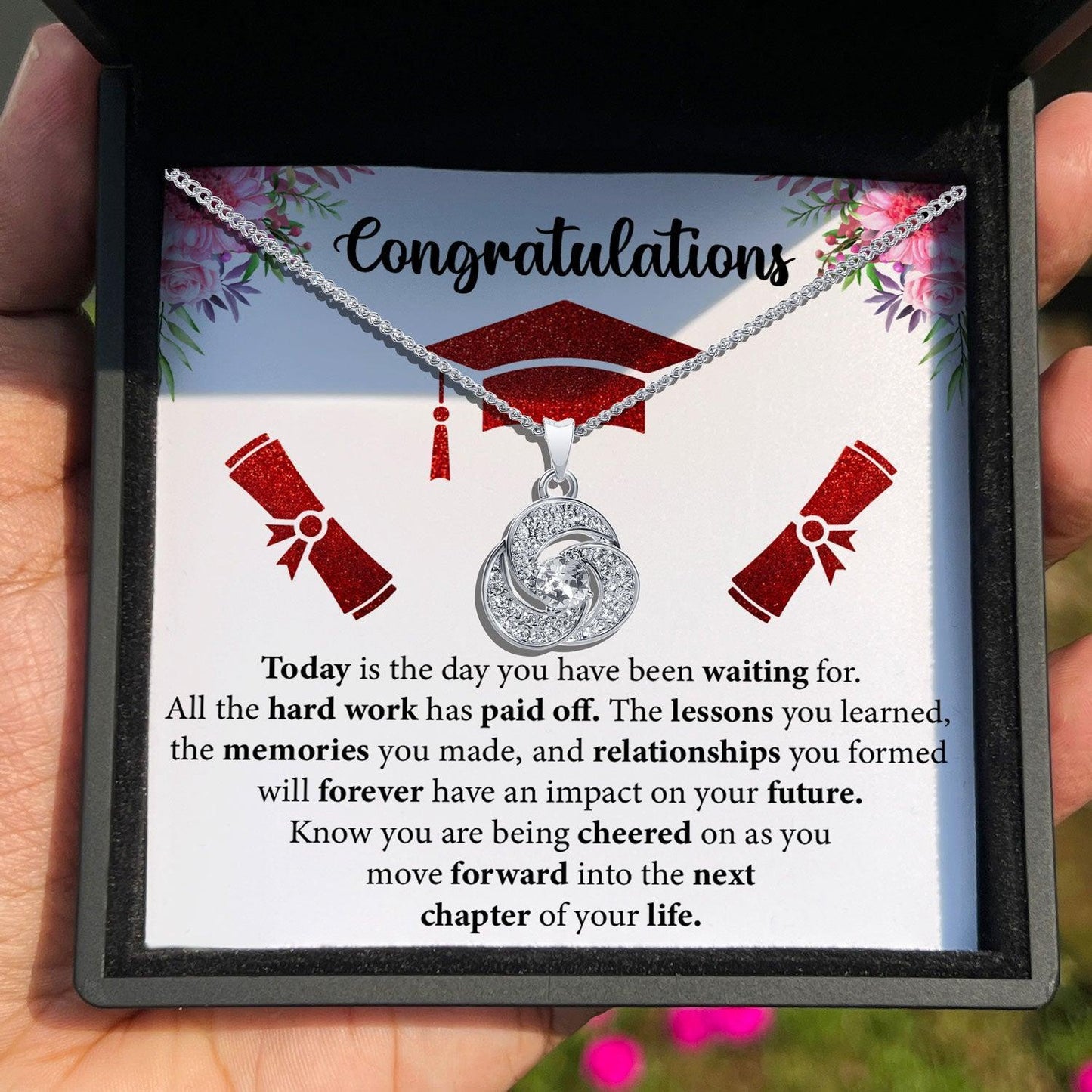 AllGifting, Love Knot Necklace For Women, Graduation Gift Pendant Jewelry, Card5