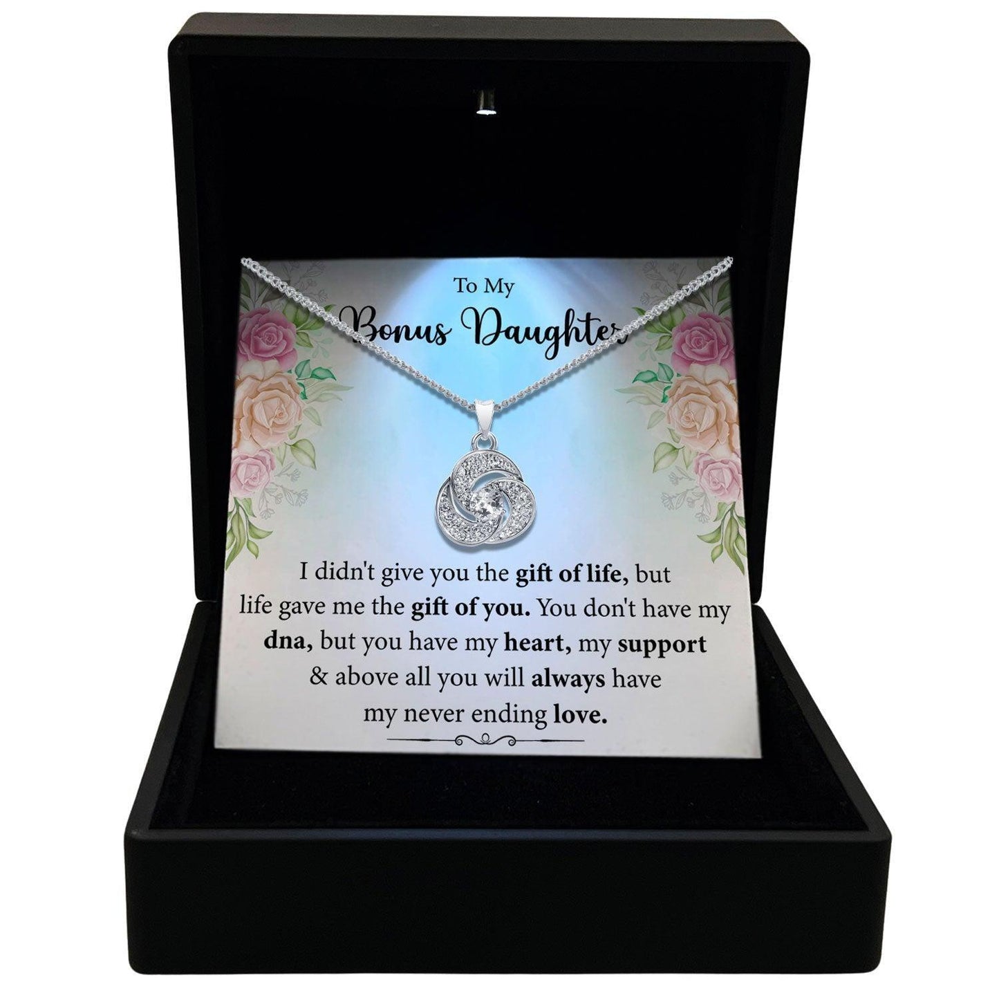 Women's Necklace, Love Knot, Bonus Daughter Gift Gold Plated Love Knot Jewelry, Card3