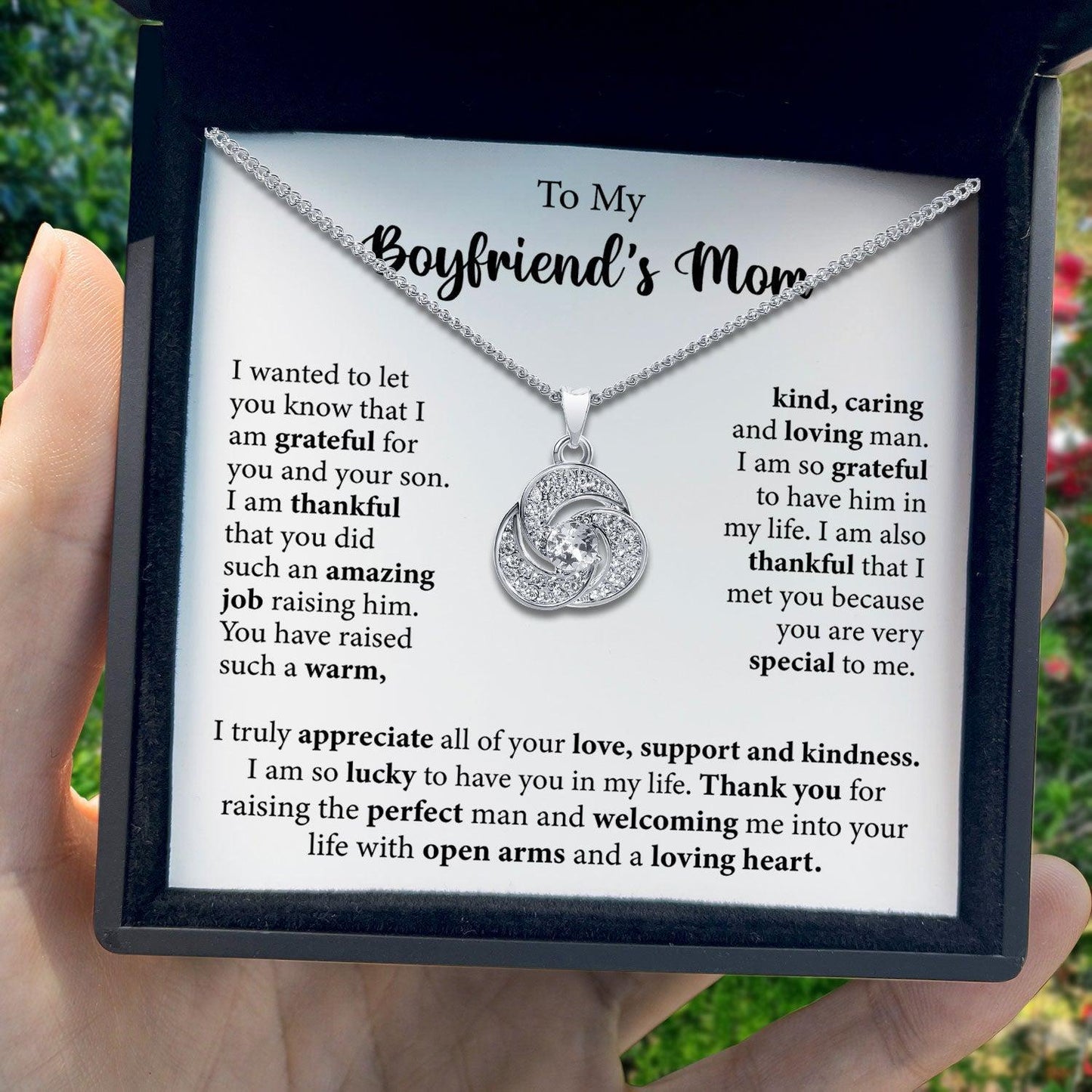 AllGifting, Love Knot Necklace For Women, Boyfriend's Mom Gift Gold Plated Love Knot Jewelry, Card1